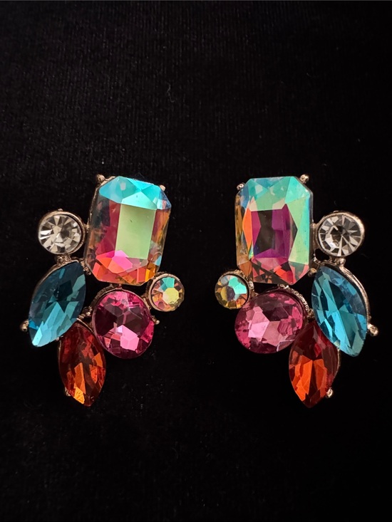 Jewelry - Multicolor Crystal Statement Earrings - Vibrant Pink & Blue